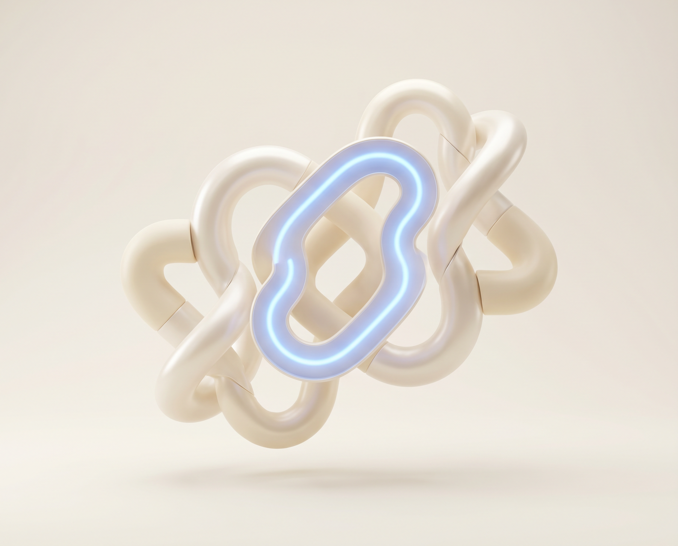 Automatización de procesos — formas chunky interconectadas con glow azul