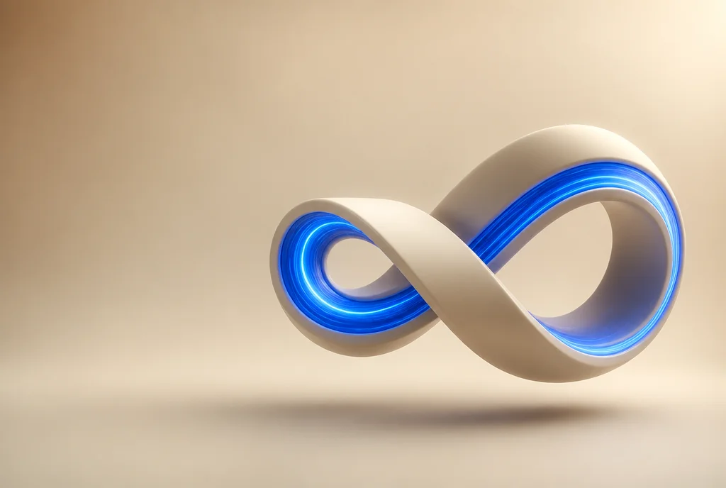 Automatización de procesos — lazo infinito chunky con ribbon de luz azul fluyendo en bucle